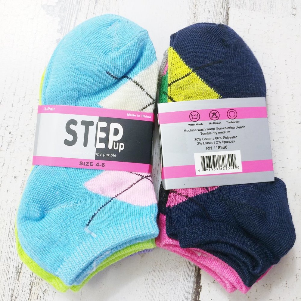 ARGYLE 6 Pair Girl's Novelty Socks Size 4-6 - Picture 3 of 3